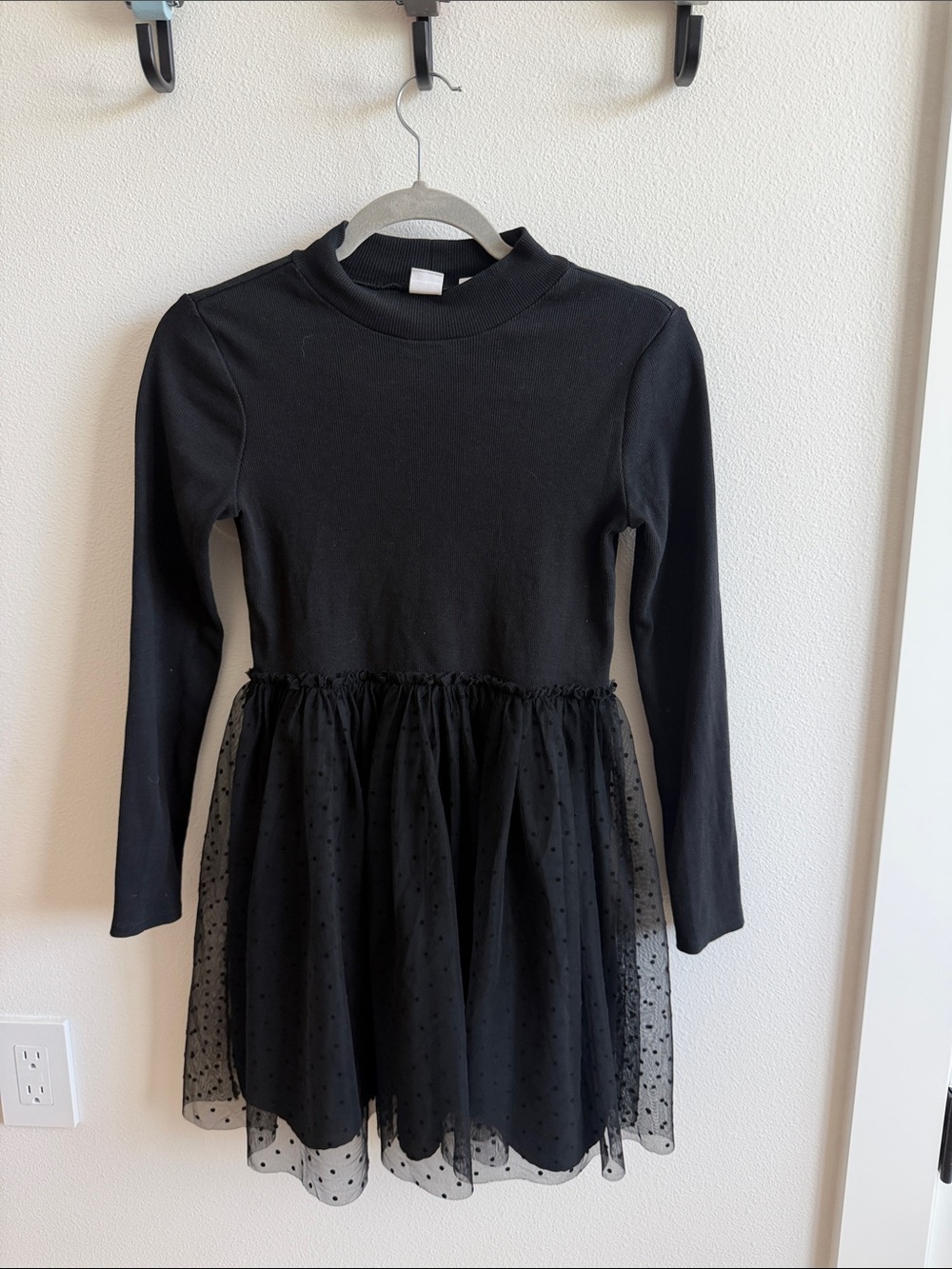 GAP Black Long-Sleeve Tulle Dot Dress